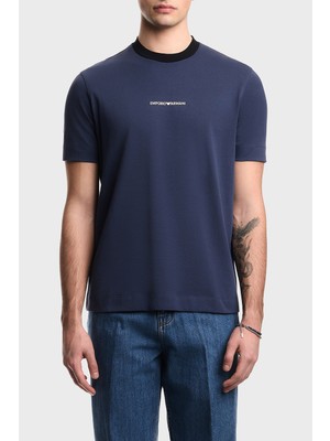 Emporio Armani Logolu % 100 Pamuk Regular Fit Bisiklet Yaka Sırt Baskılı T Shirt Erkek T Shirt EM005257 AF13715 UB130