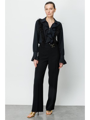 Moda İlgi Moda Ilgi Kadın Beli Metal Toka Detaylı Pantolon 4043 Siyah