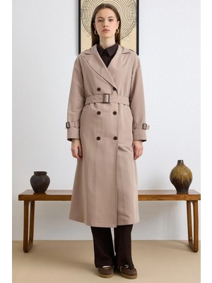 Olcay Apolet Detaylı Düşük Kol Su İtici Özellikli Astarsız Trençkot VİZON 6827