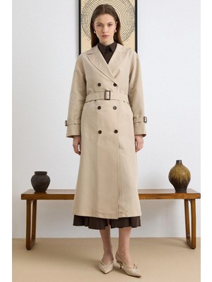 Olcay Apolet Detaylı Düşük Kol Su Itici Özellikli Astarsız Trençkot Taş 6827