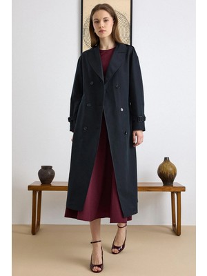 Olcay Apolet Detaylı Düşük Kol Su İtici Özellikli Astarsız Trençkot SİYAH 6827