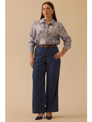 Galaxi Kadın Büyük Beden Bol Paça Jean Pantolon 4003 Indigo