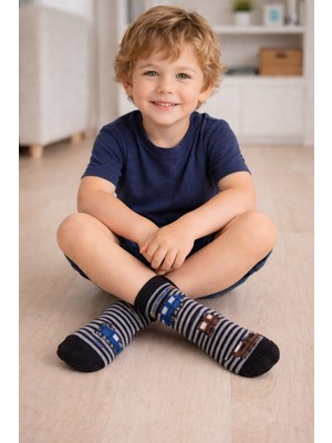 Gigi Giyim Araba Desenli ve Çizgili Erkek Çocuk Soket Çorap