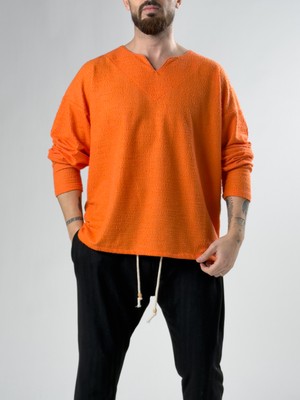 Cocopelli Flamlı Keten Erkek Turuncu Sweat COC2932