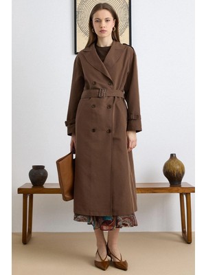 Olcay Apolet Detaylı Düşük Kol Su İtici Özellikli Astarsız Trençkot KAHVE 6827