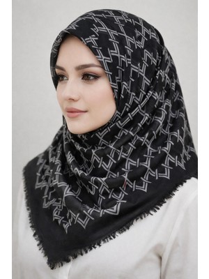 Sinem Emprime Koton Eşarp -  Siyah / BEYAZ-6291-11