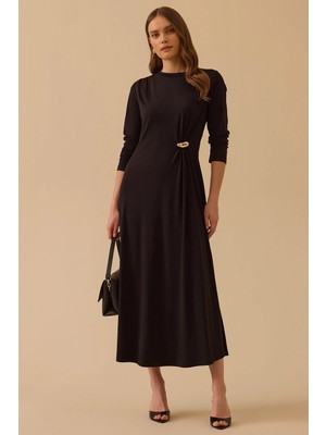 Seçil Kadın Metal Aksesuarlı Uzun Kollu Elbise 1039 Siyah