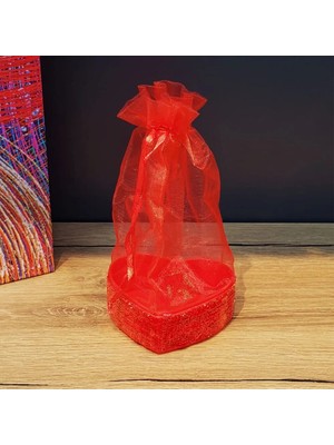 Alfa Life Marketing Kırmızı Kalpli Tül Kese