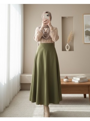 Modamorfo Bol Kiloş Sukuba Puf Etek      -Haki