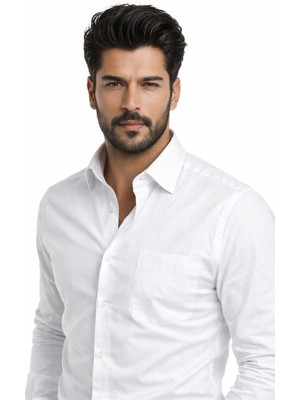 Varetta Erkek Beyaz Gömlek Cepli Klasik Kesim Uzun Kollu Pamuk Saten