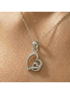 Baleno Concept 925 Ayar Gümüş Iç Içe Geçmiş Çift Kalp Figürlü Zarif Kolye - Anneler Günü Hediyesi