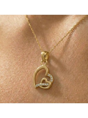 Baleno Concept 925 Ayar Gümüş Iç Içe Geçmiş Çift Kalp Figürlü Zarif Kolye - Sevdiklerinize Özel Anlamlı Hediye