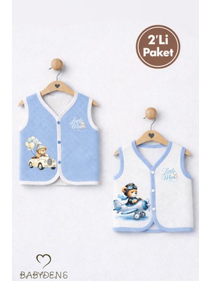 Babyden's 2’li Erkek Bebek Yelek Pamuklu Jakarlı Çıtçıtlı Bebek Yeleği Ayıcık Baskılı Bebek Yelek Seti 0-9 Ay