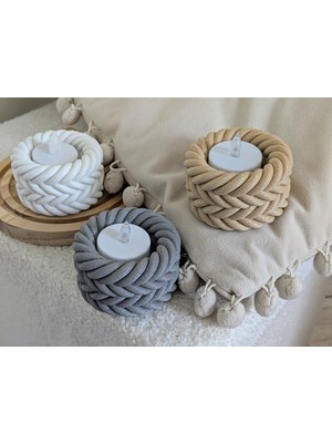 3D Snaxx Hasır Örgü Tasarımlı Dekoratif Mumluk – LED Tealight Uyumlu, Şık ve Dayanıklı