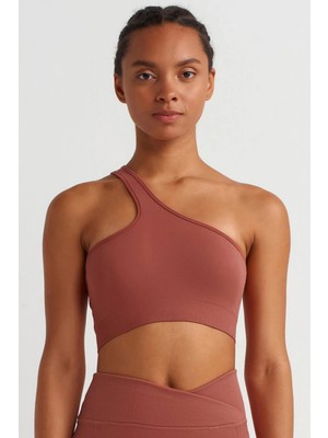 COMEUP Tek Omuzlu Sırtı Ipli Sporcu Sütyeni Kil Kırmızısı