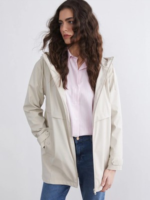 LC Waikiki Lcw Vision Bej Kapüşonlu Kadın Deri Görünümlü Yağmurluk