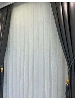 Tül Perde Brode Tül Yıldız Desenli 1/3 Şık Pileli Tüm Odalara Uygun