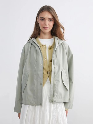 LC Waikiki Lcw Modest Haki Kapüşonlu Oversize Kadın Yağmurluk