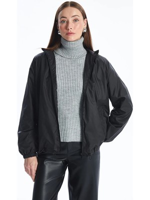 LC Waikiki Lcwaıkıkı Classic Siyah Kapüşonlu Kadın Yağmurluk