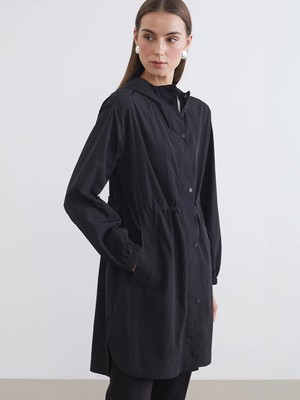 LC Waikiki Lcw Everyday Siyah Kapüşonlu Kadın Yağmurluk
