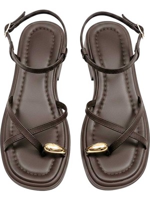 Mcdark Yüzük Parmak Eva Yumşak Taban Dikişli Tokalı Sandalet