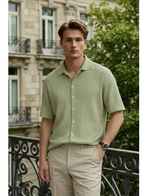 Damga Erkek Trend Relax Fit Yeşil Keten Gömlek