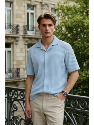 Damga Erkek Trend Relax Fit Mavi Keten Gömlek