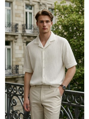 Damga Erkek Trend Relax Fit Beyaz Keten Gömlek
