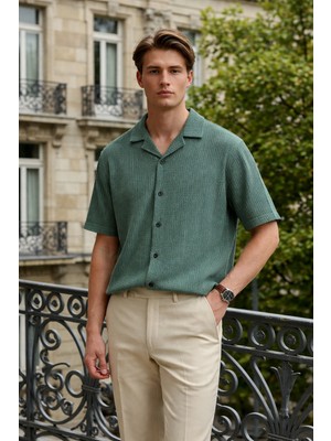 Damga Erkek Trend Relax Fit Haki Keten Gömlek