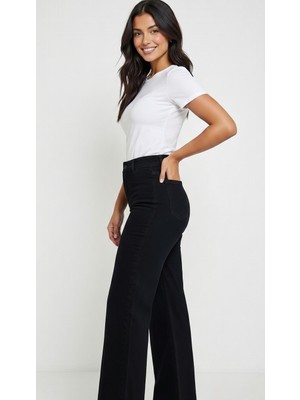 Rose Pileli Likralı Cepsiz Siyah Kadın Kot Pantolon