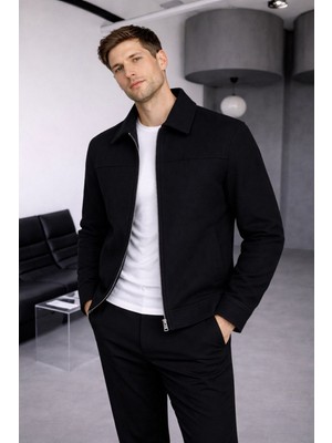 Baselco Old Money Basic Kaşe Ceket Siyah Renkli Slim Fit Erkek Dolgun Kumaş Tüylenmez