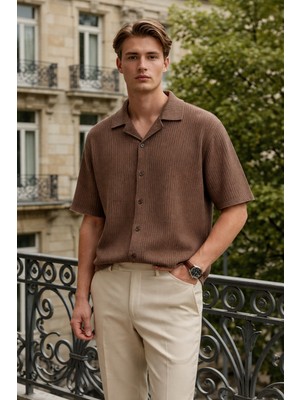 Damga Erkek Trend Relax Fit Kahve Keten Gömlek