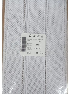 Dantel Polyester Güpür Bant Beyaz 15 Metre En 3 cm ON-1651-B