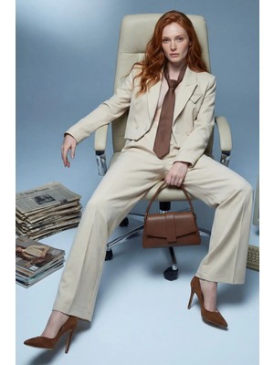 Hiccup Kadın My Fashıon Düğmeli Ceket ve Pileli Pantolon Ikili Takım Bej Doğal