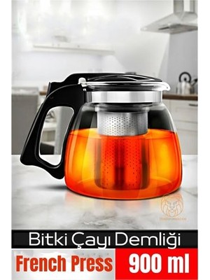 SHC4200 Turk Süzgeçli French Press Cam Demlik 900 ml Bitki Çayı Demliği
