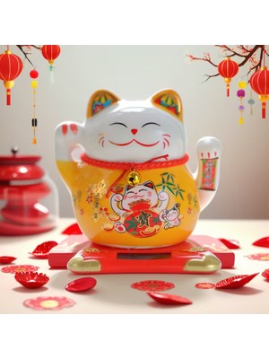 Es Dekor 12.7cm-Sarı Dayanıklı Seramikten Üretilmiş Sevimli Kedi Figürü, Araba Süsü