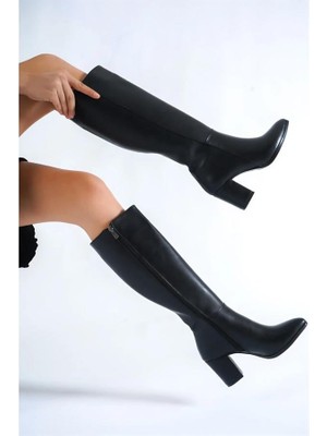 M&B COLLECT Kadın Paris Siyah Yandan Fermuarlı Diz Altı Cizme 410