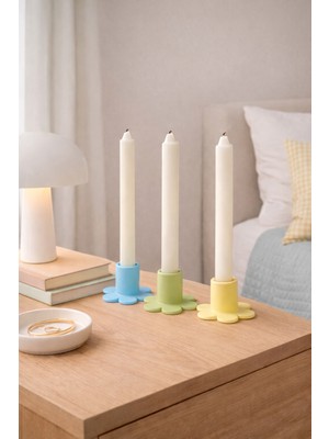 Bit Byte Brick Çiçek Desenli Mumluk & Şamdan - 3'lü Set