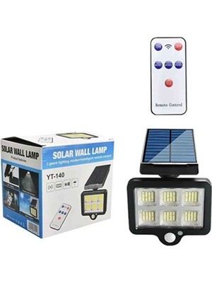 PAZAAR59 YT-140 Güneş Enerjili 8 Bölmeli Cob LED Duvar Lambası - Hareket Sensörlü ve Uzaktan Kumandalı Su Geçirmez