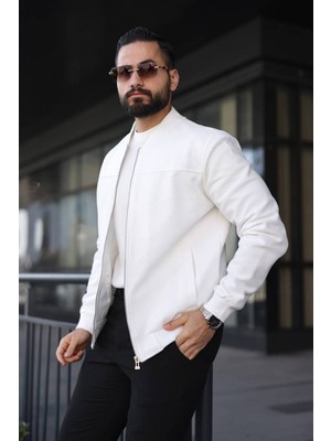 Baselco Slim Fit Bomber Ceket Erkekler İçin Dokulu Kol Detaylı Suni Deri Günlük Kullanım