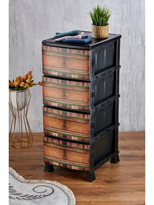 Feyza Design Çok Katlı Çekmeceli Baskılı Desenli Plastik Komidin, Sebzelik, Çekmece No:7