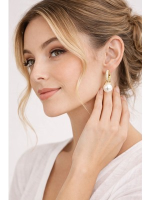 db DİLEK BAŞ TASARIM Gold Taşlı Inci Küpe