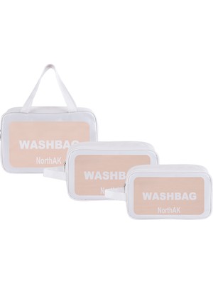 Özgürce Şeffaf 3'lü Seyahat Makyaj Çantası Seti, Büyük Boy Washbag, Pratik ve Şık