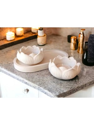 Bernami Pinterest Şık Oval Standlı Lotus Çiçek Mumluk ve Kokulu Mum Seti