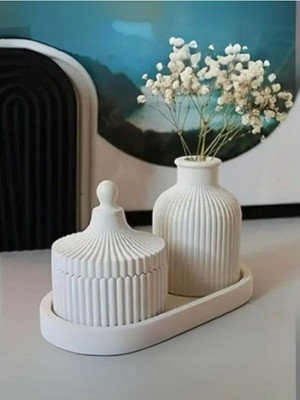 Bernami Pinterest Dekoratif Vazo, Kapaklı Mumluk ve Mum 3'lü Set
