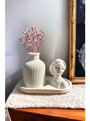 Bernami Pinterest Dekoratif Kadın Figür Mini Kuru Çiçek Vazosu Set