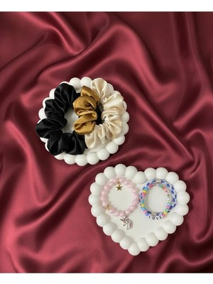 Bernami Pinterest 2 Li Set Dekoratif Bubble Kalp ve Yuvarlak Takı Tabağı Seti - Obje-Aksesuar Tepsisi