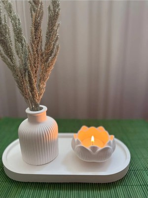 Bernami Pinterest Dekoratif Pampas Iskandinav Mini Kuru Çiçek Vazosu ve Lotus Tealight Mumluk Set