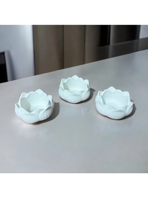 Bernami Pinterest 3’lü Lotus Çiçeği & Dekoratif Mumluk & Hediyelik Eşya & Tealight Mumluk & Dekor Süs & Alçı Mumluk