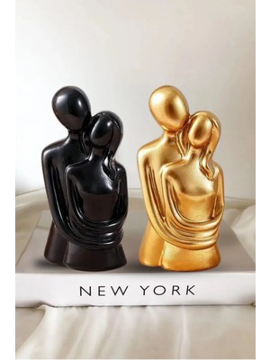 Bernami Pinterest 2 Li Gold&siyah Renk Sonsuz Aşk Sarılan Sevgili Biblosu Hediyelik Heykel Biblo